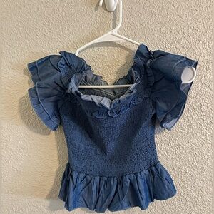 bebe Navy Ruffled Blouse